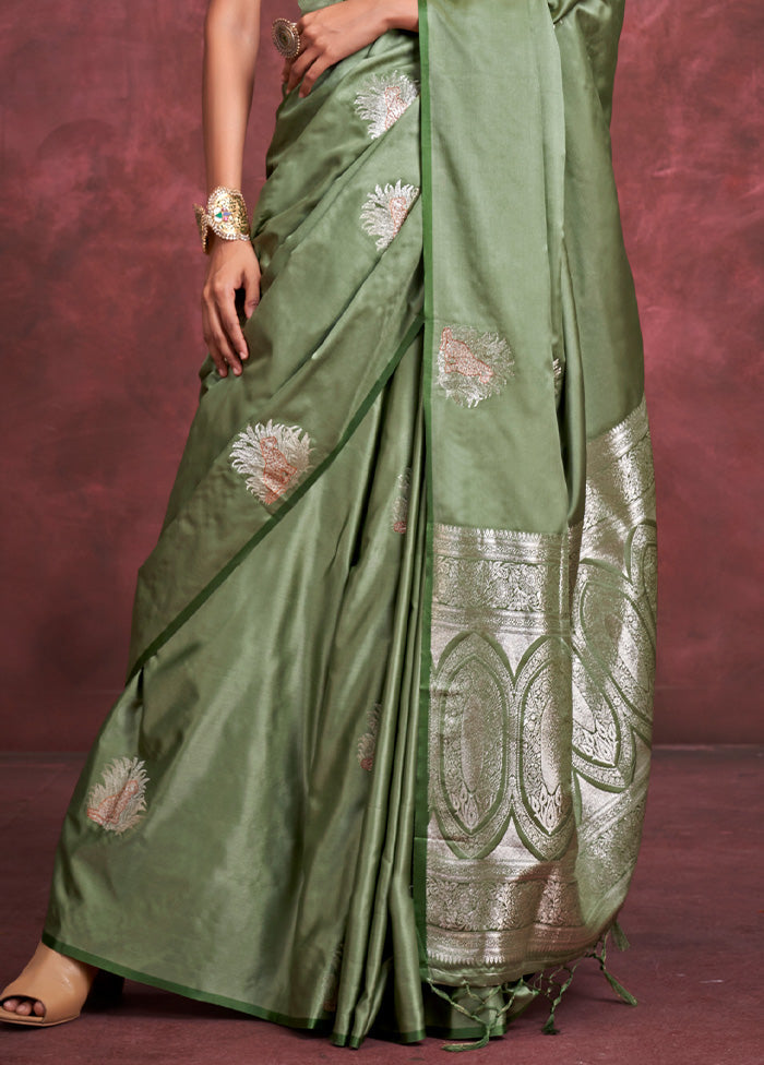 Green Spun Silk Saree With Blouse Piece