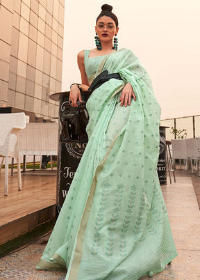 Sea Green Spun Silk Saree With Blouse Piece