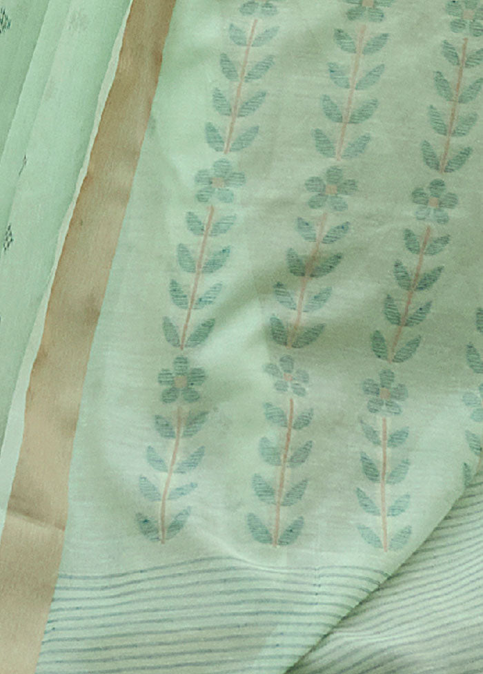 Sea Green Spun Silk Saree With Blouse Piece