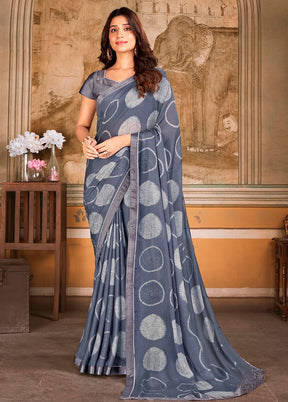 Grey Georgette Saree With Blouse Piece