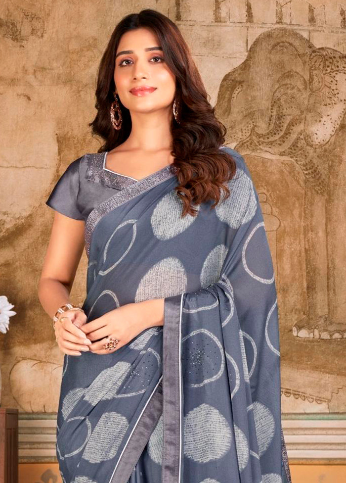 Grey Georgette Saree With Blouse Piece