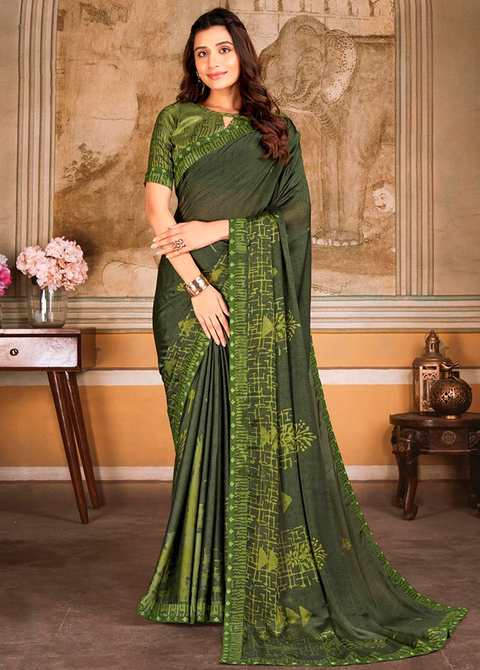 Green Georgette Saree With Blouse Piece