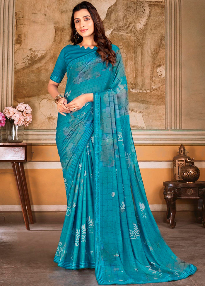 Blue Georgette Saree With Blouse Piece