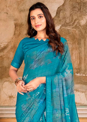 Blue Georgette Saree With Blouse Piece