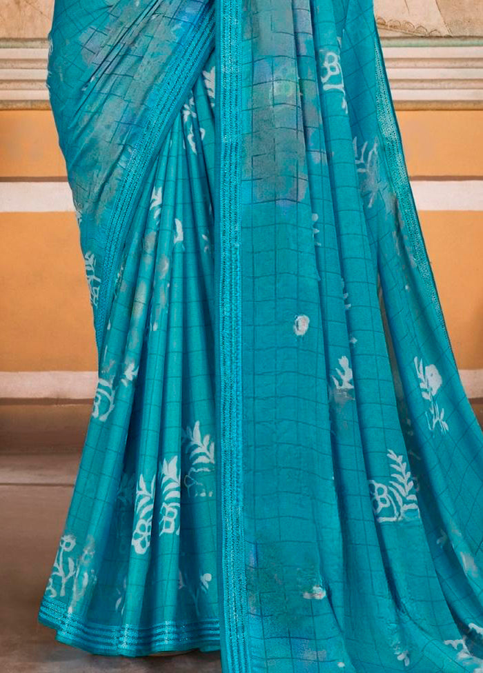 Blue Georgette Saree With Blouse Piece