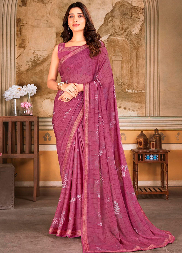 Pink Chiffon Silk Saree With Blouse Piece