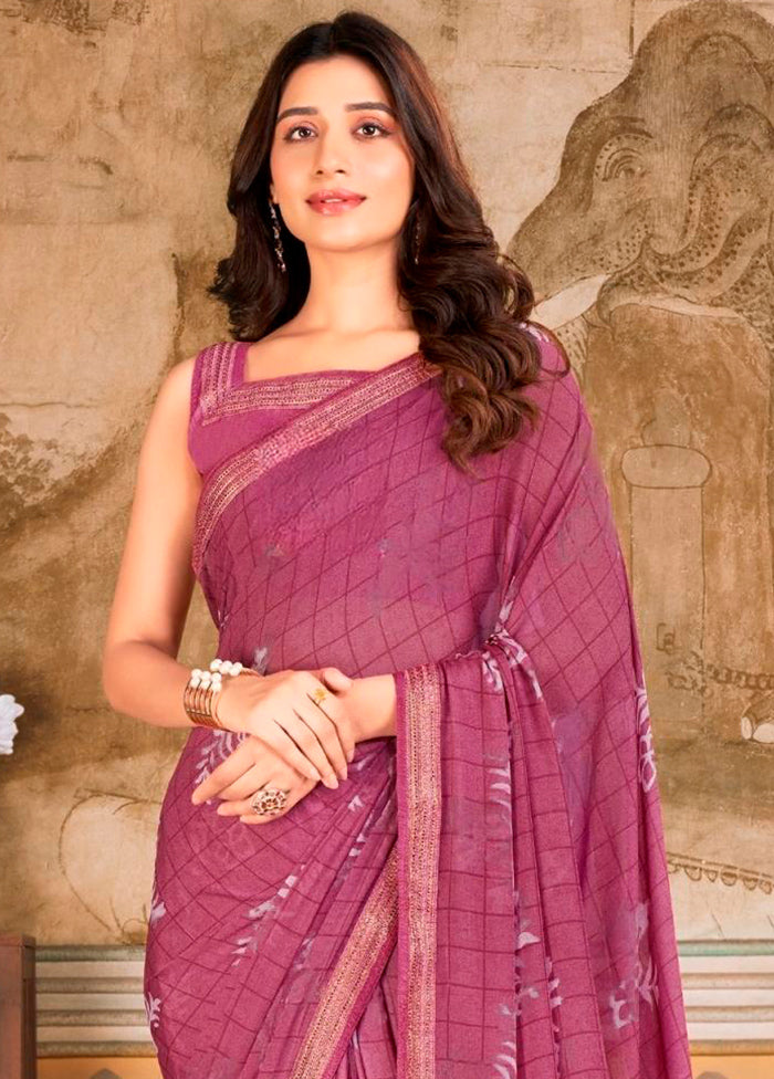 Pink Chiffon Silk Saree With Blouse Piece