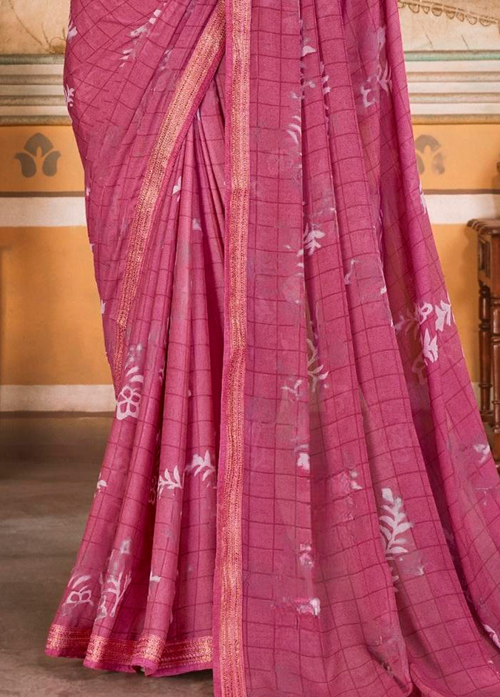 Pink Chiffon Silk Saree With Blouse Piece