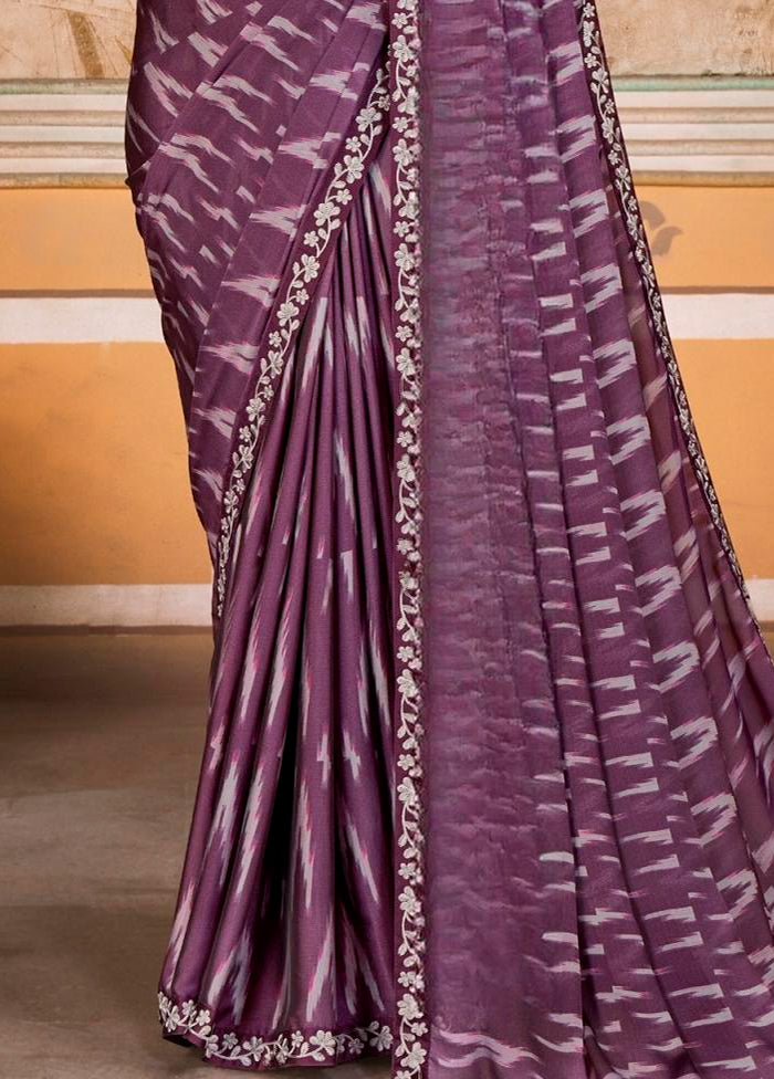 Purple Chiffon Silk Saree With Blouse Piece