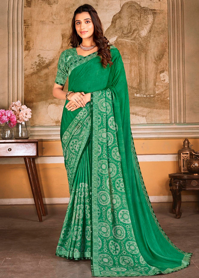 Green Georgette Saree With Blouse Piece