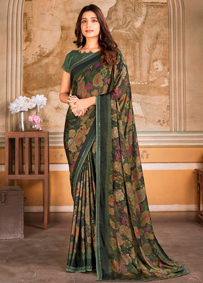 Green Georgette Saree With Blouse Piece