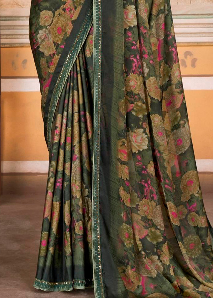 Green Georgette Saree With Blouse Piece