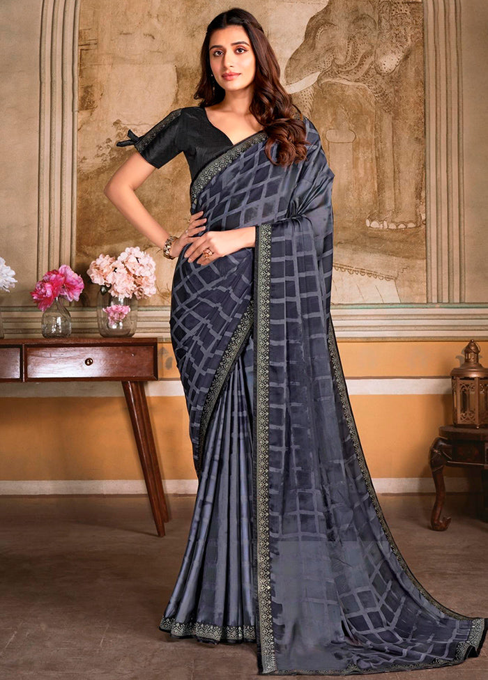 Grey Georgette Saree With Blouse Piece