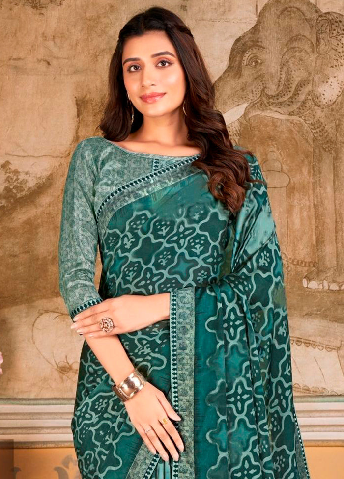 Green Georgette Saree With Blouse Piece