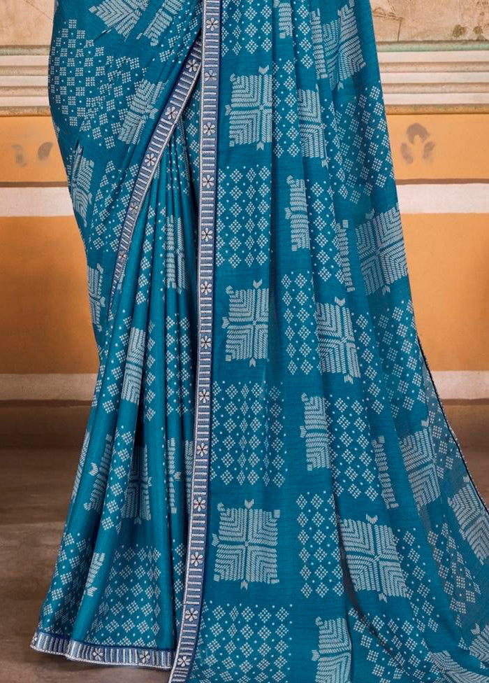 Blue Chiffon Silk Saree With Blouse Piece