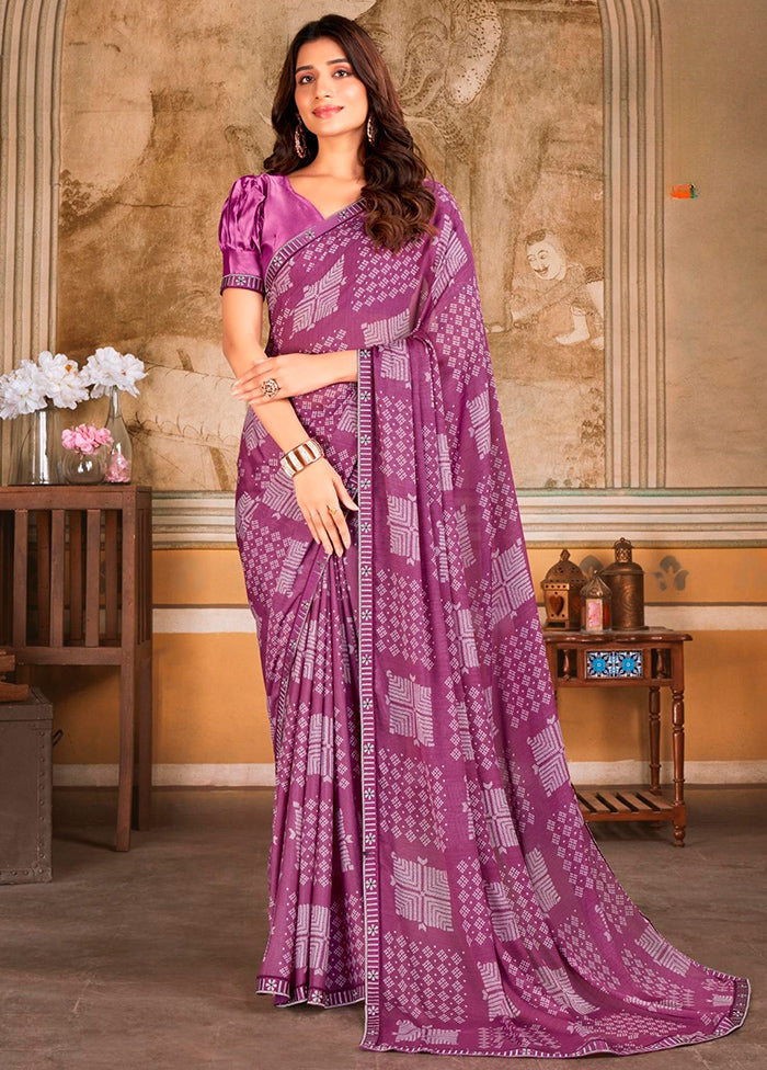 Purple Chiffon Silk Saree With Blouse Piece