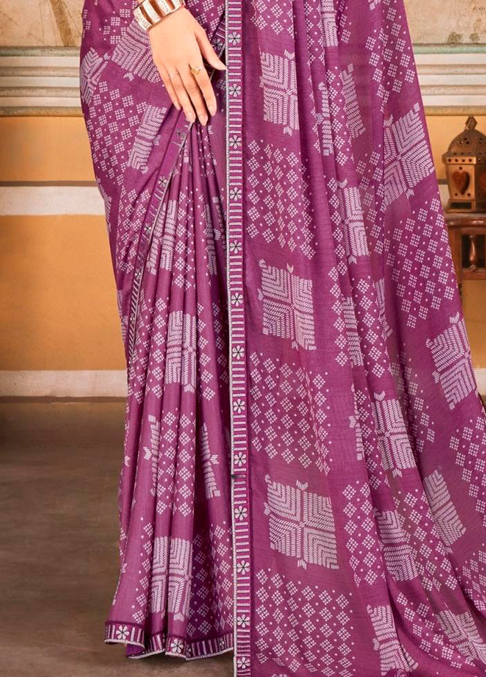 Purple Chiffon Silk Saree With Blouse Piece