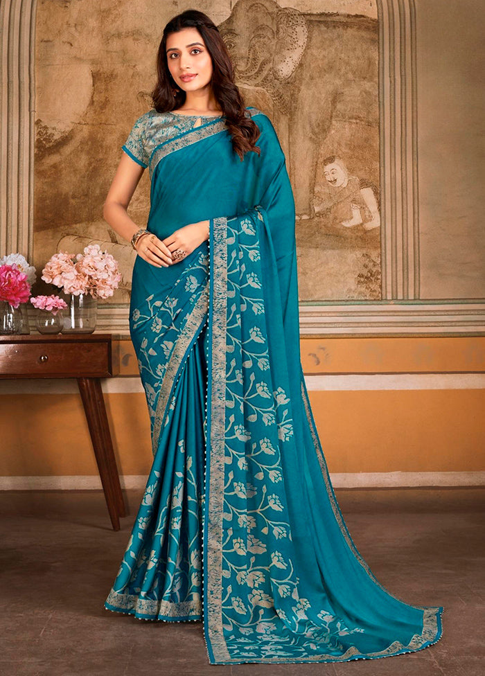 Blue Georgette Saree With Blouse Piece