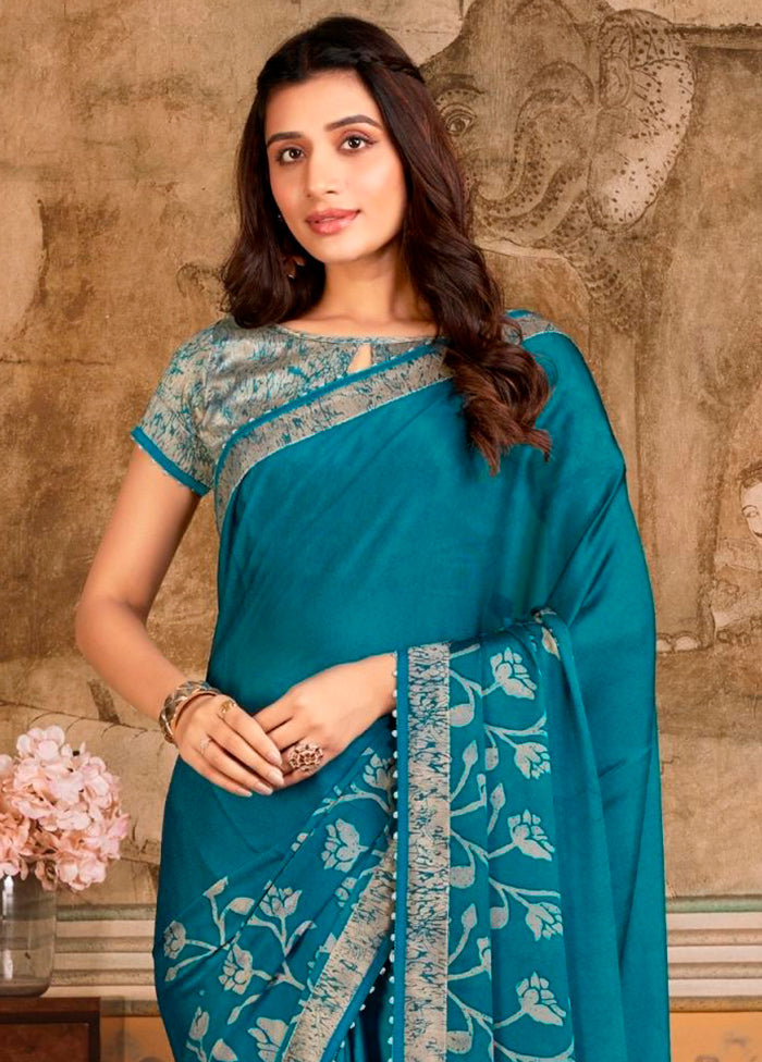 Blue Georgette Saree With Blouse Piece