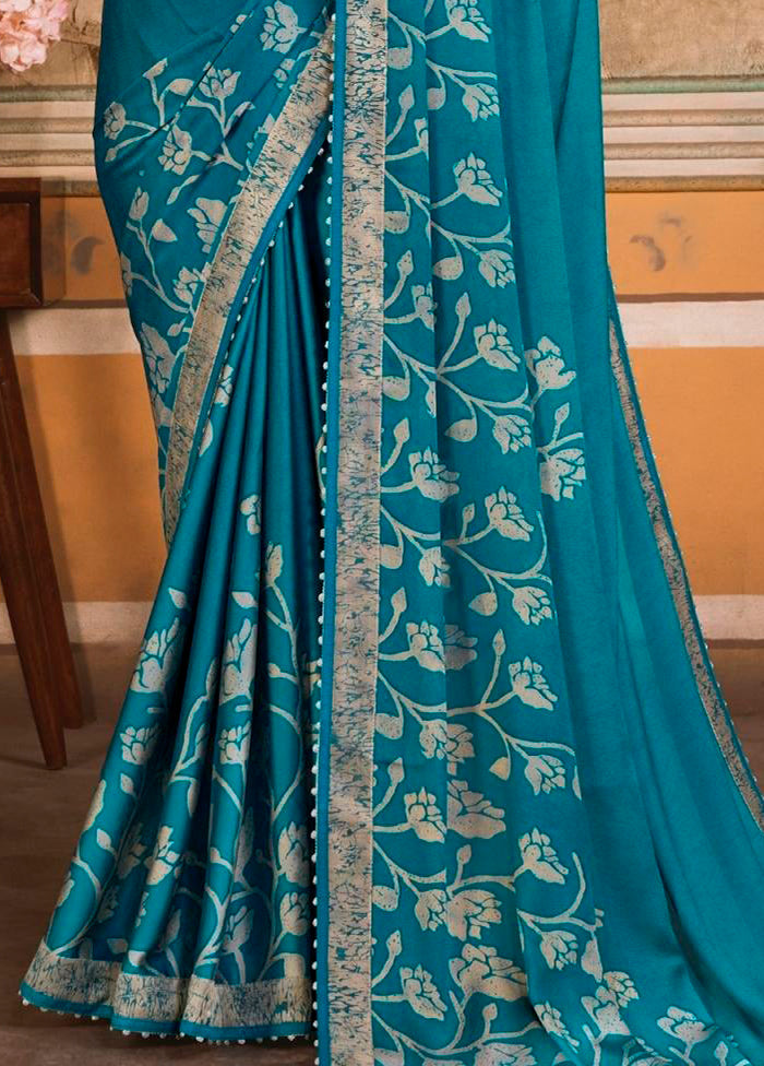 Blue Georgette Saree With Blouse Piece