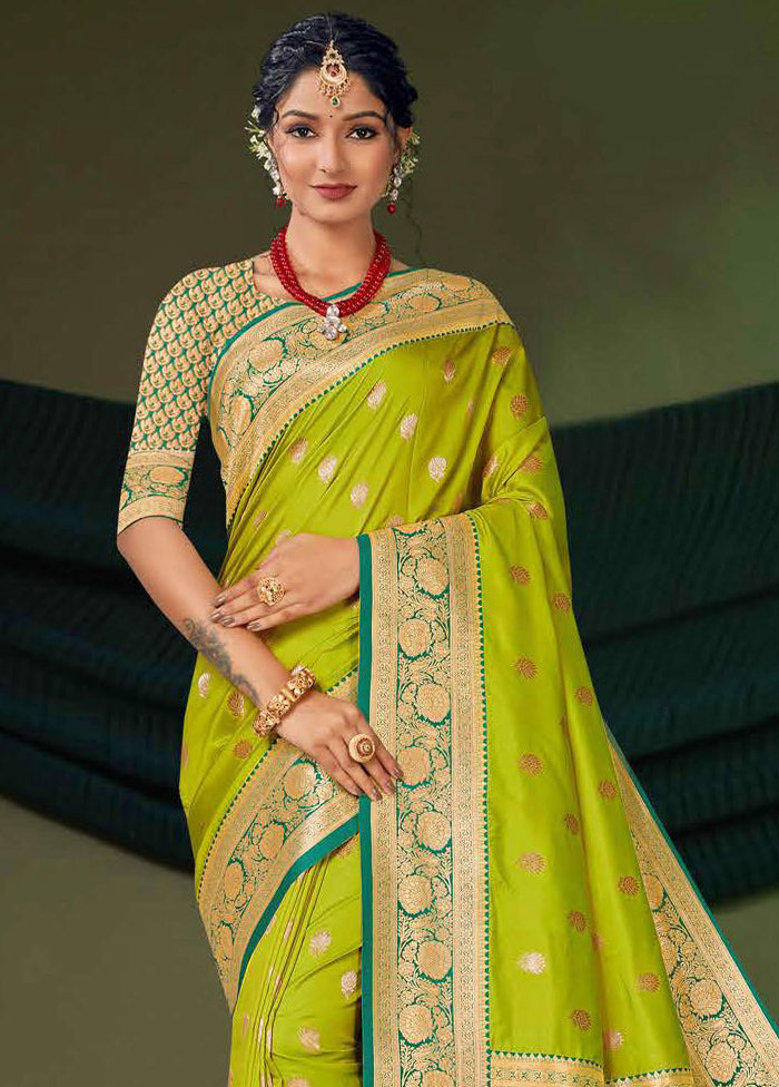 Light Green Dupion Silk Saree With Blouse Piece