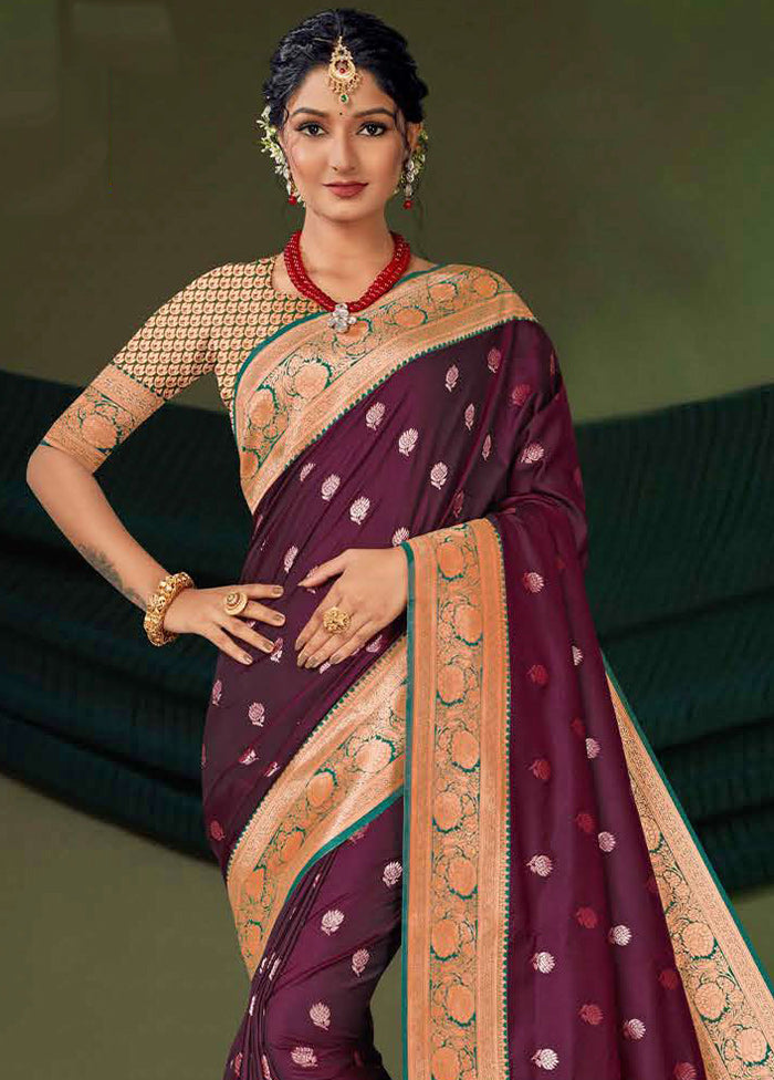 Wine Dupion Silk Saree With Blouse Piece