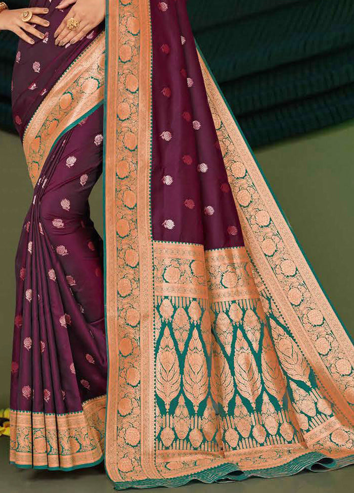 Wine Dupion Silk Saree With Blouse Piece