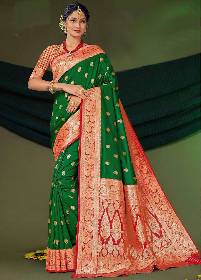 Green Dupion Silk Saree With Blouse Piece