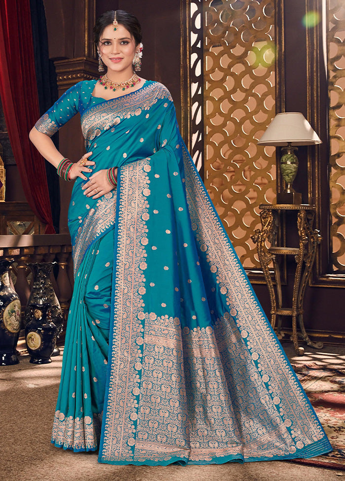 Blue Spun Silk Saree With Blouse Piece