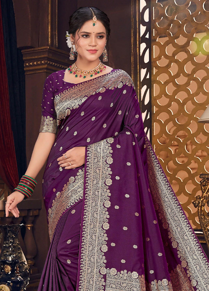 Wine Spun Silk Saree With Blouse Piece