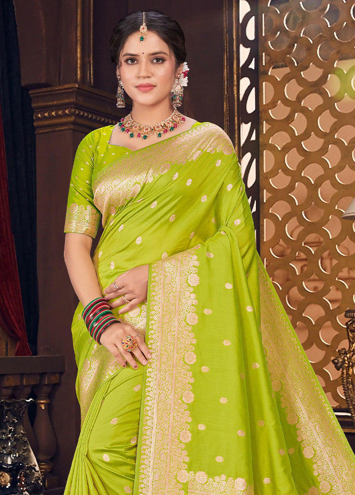 Lemon Green Spun Silk Saree With Blouse Piece