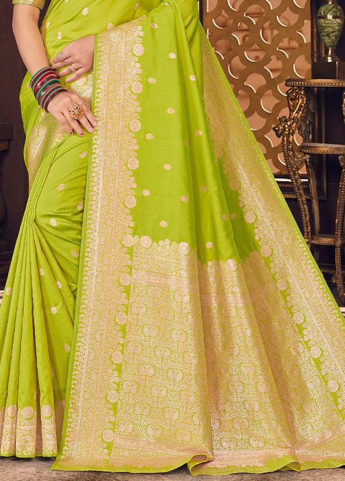 Lemon Green Spun Silk Saree With Blouse Piece