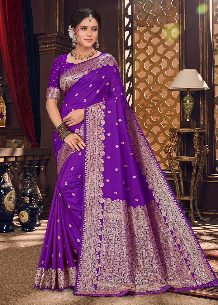 Purple Spun Silk Saree With Blouse Piece