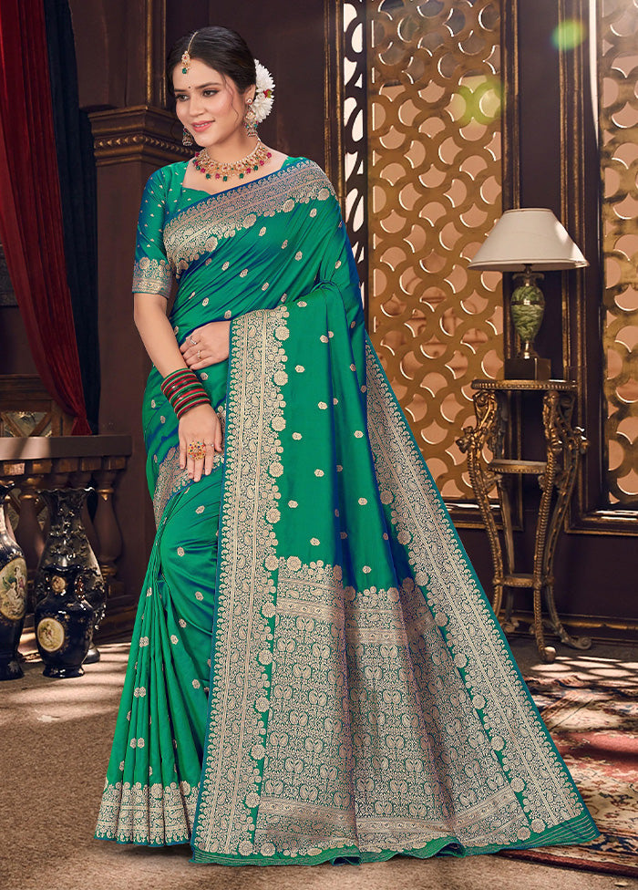 Green Spun Silk Saree With Blouse Piece