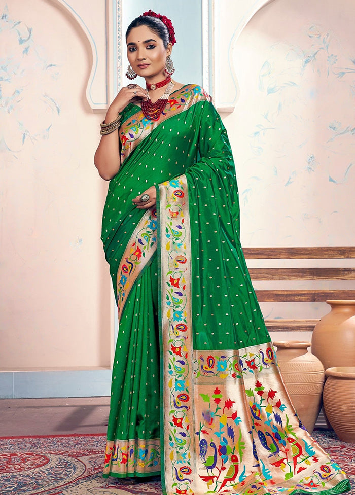 Green Spun Silk Saree With Blouse Piece