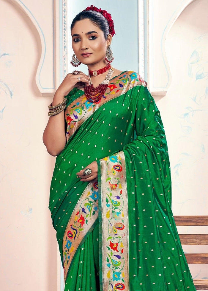 Green Spun Silk Saree With Blouse Piece