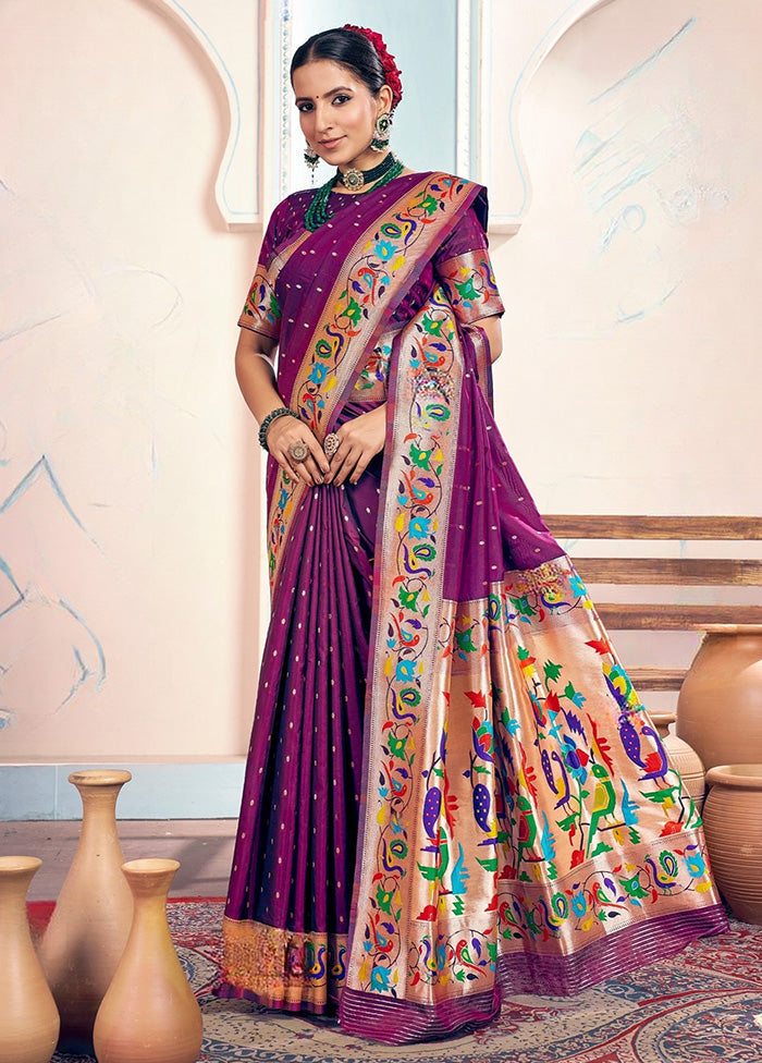 Wine Spun Silk Saree With Blouse Piece