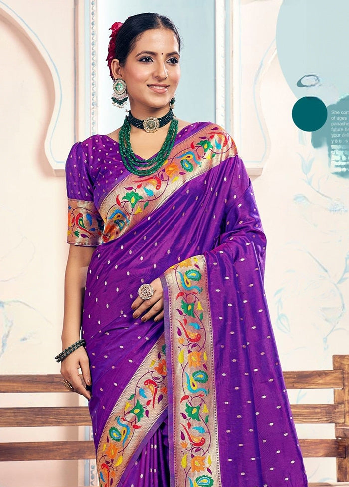 Purple Spun Silk Saree With Blouse Piece