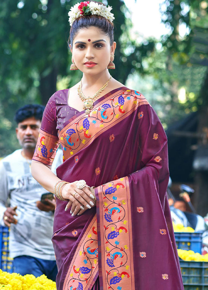 Wine Dupion Silk Saree With Blouse Piece