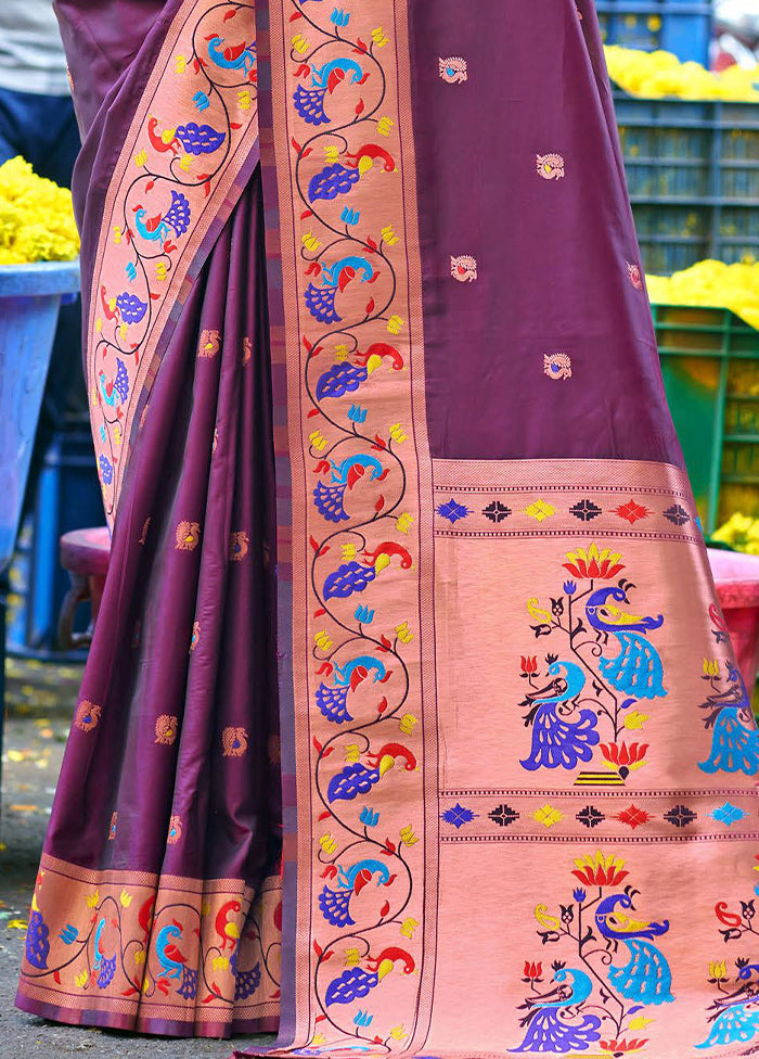 Wine Dupion Silk Saree With Blouse Piece