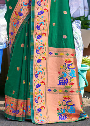 Green Dupion Silk Saree With Blouse Piece