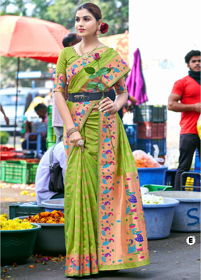 Light Green Dupion Silk Saree With Blouse Piece