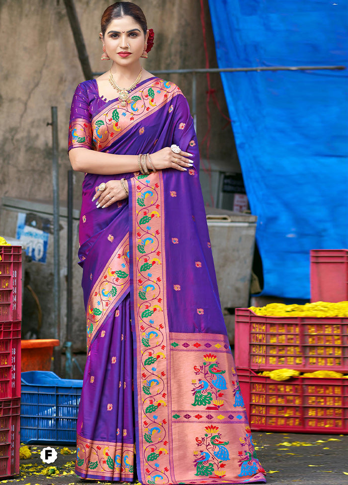 Purple Dupion Silk Saree With Blouse Piece