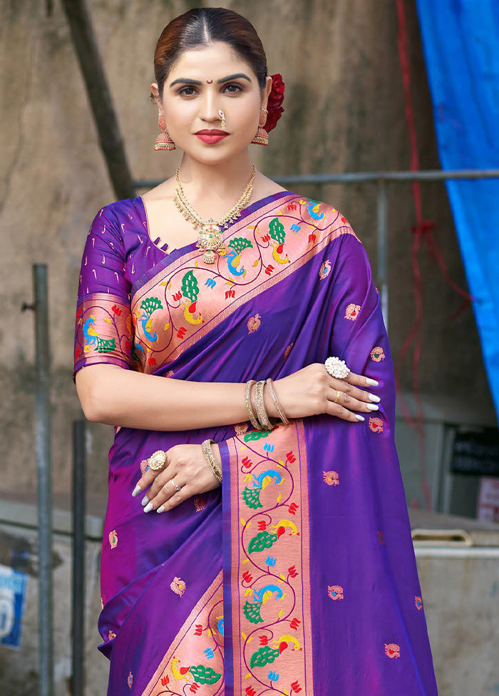 Purple Dupion Silk Saree With Blouse Piece