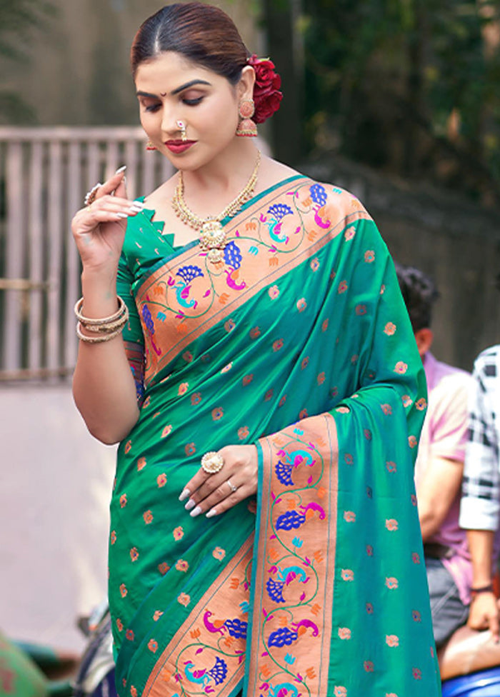 Teal Green Dupion Silk Saree With Blouse Piece