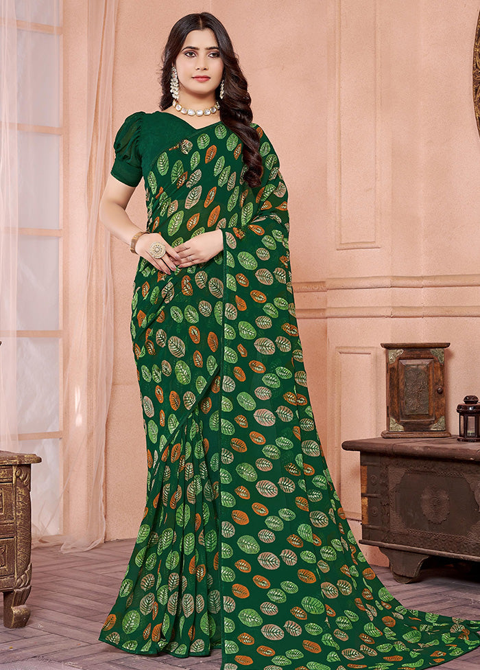 Green Georgette Saree With Blouse Piece