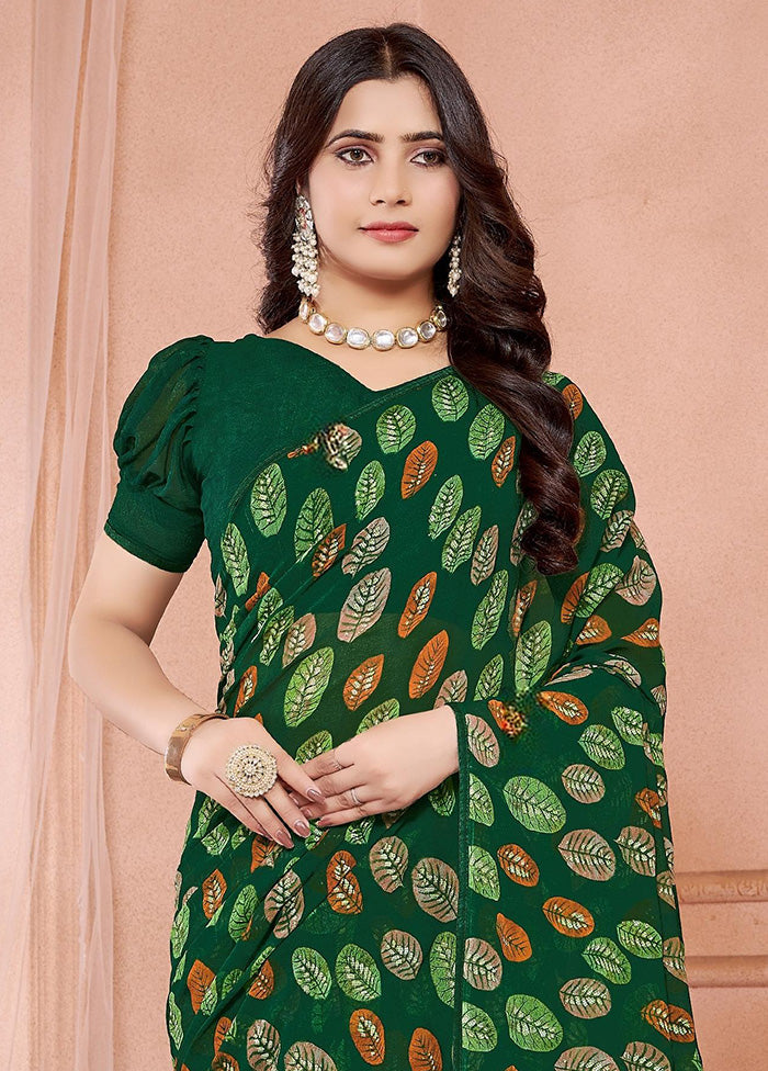 Green Georgette Saree With Blouse Piece