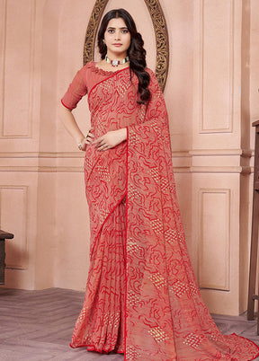 Peach Georgette Saree With Blouse Piece