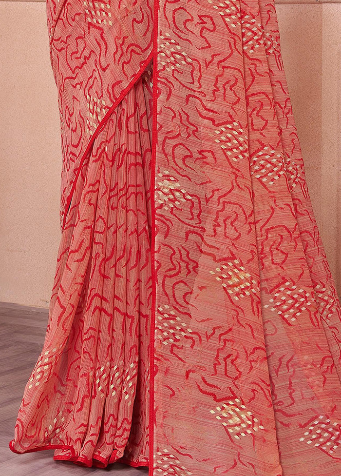 Peach Georgette Saree With Blouse Piece