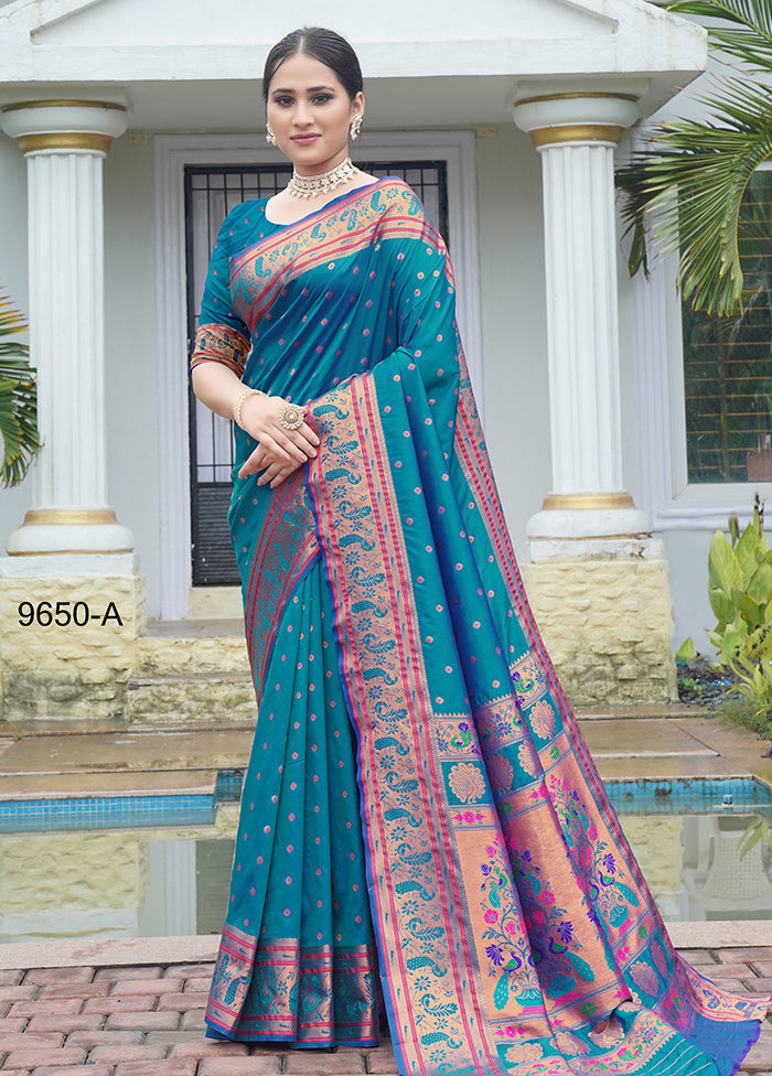 Blue Dupion Silk Saree With Blouse Piece